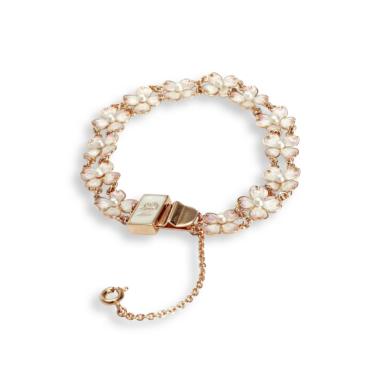 White Dogwood-Akoya Pearl Bracelet. Rose Gold Plated Sterling Silver