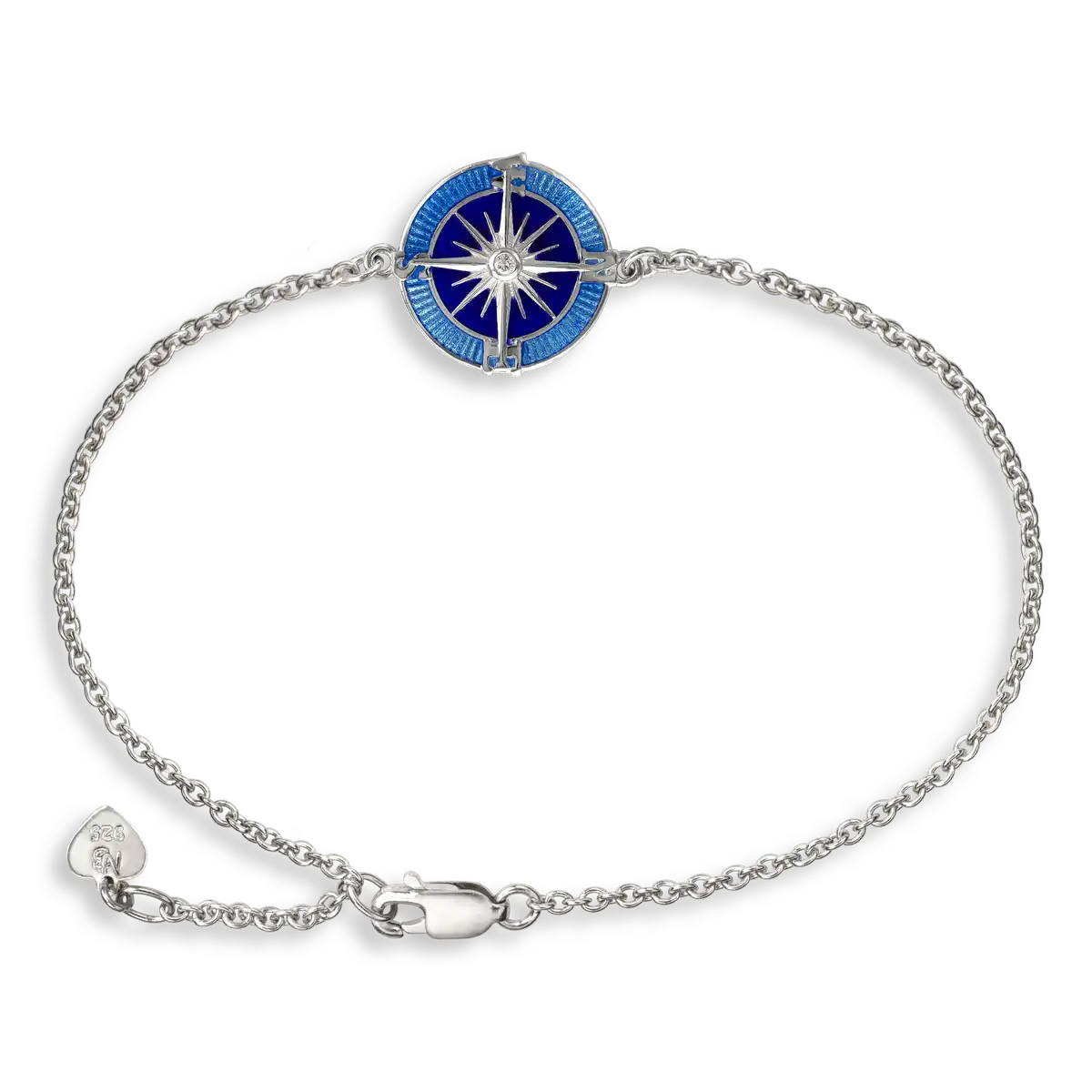 Blue Compass Rose Bracelet. Sterling Silver-White Sapphire