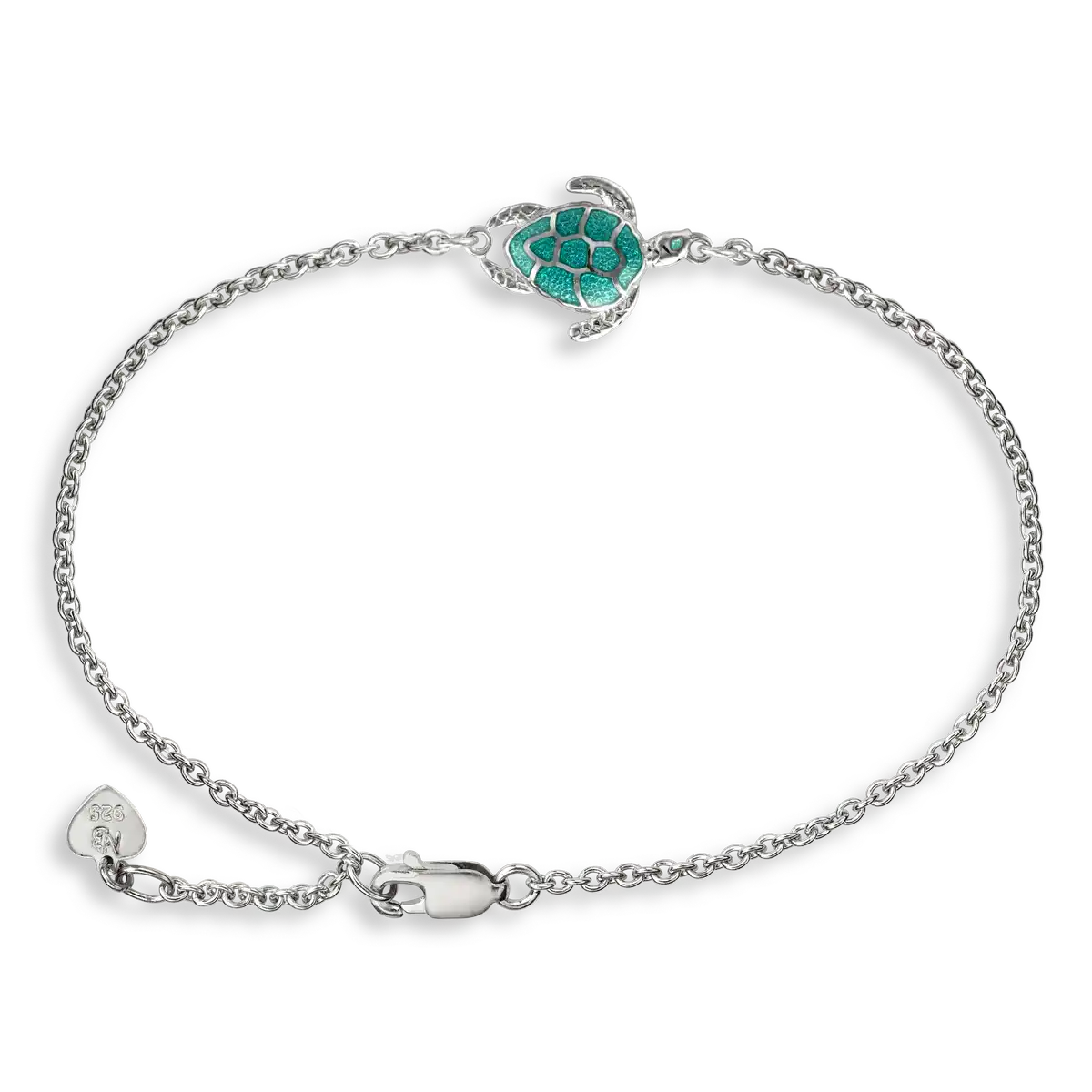 Green Turtle Bracelet. Sterling Silver