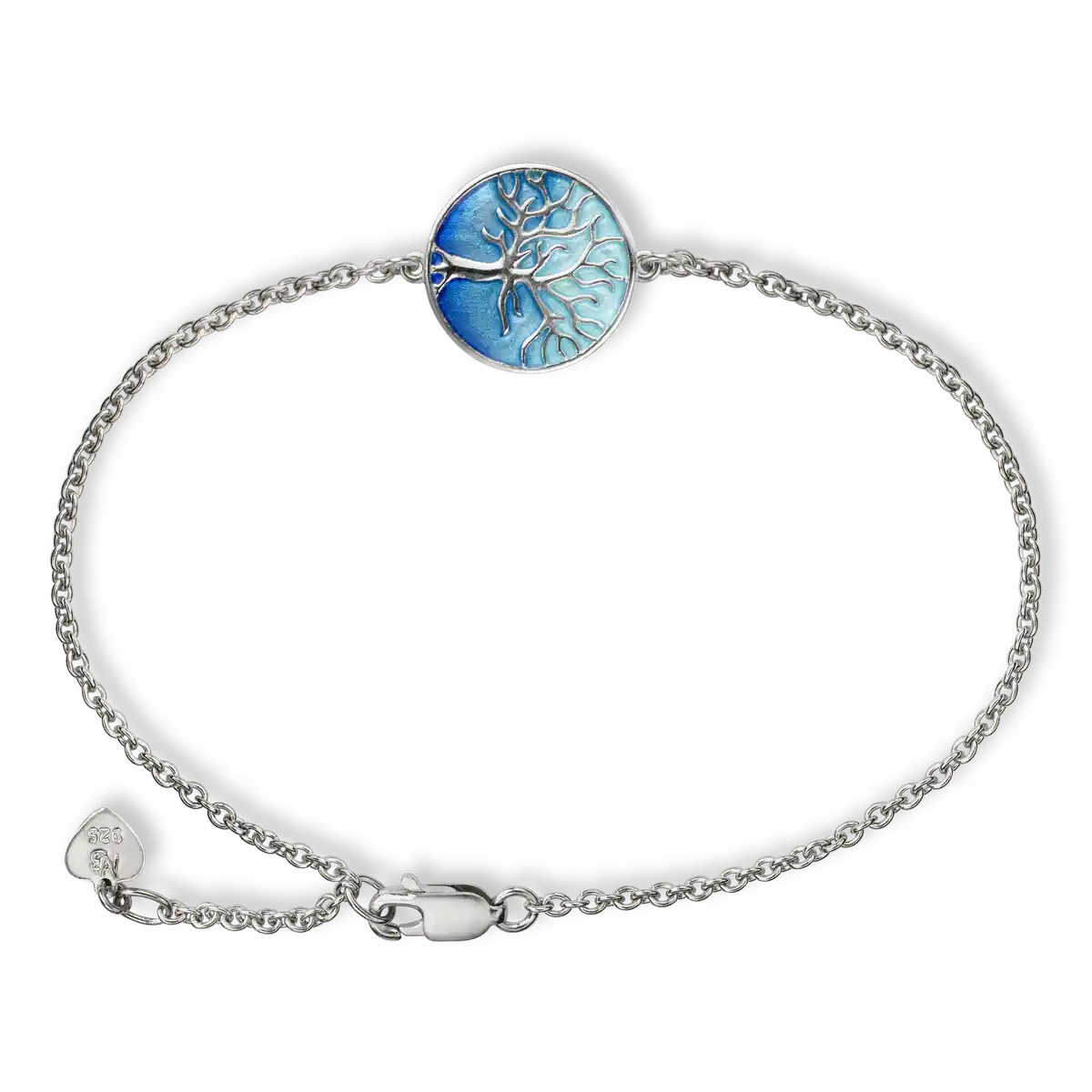Blue/white Tree of Life Bracelet. Sterling Silver