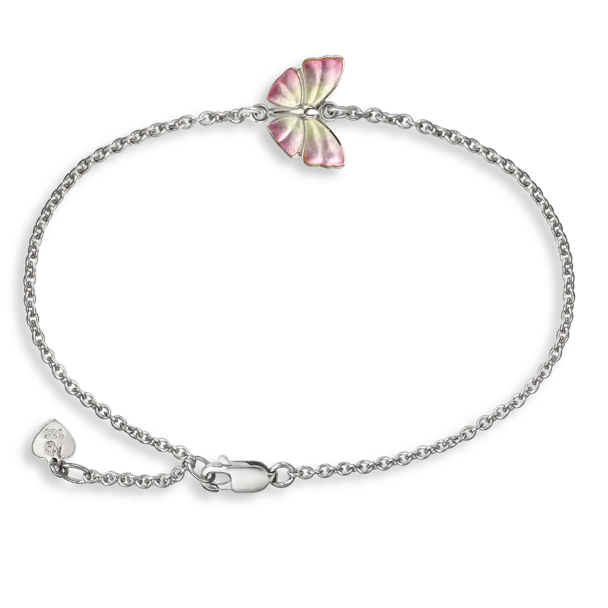 Pink Butterfly Bracelet.  Sterling Silver 