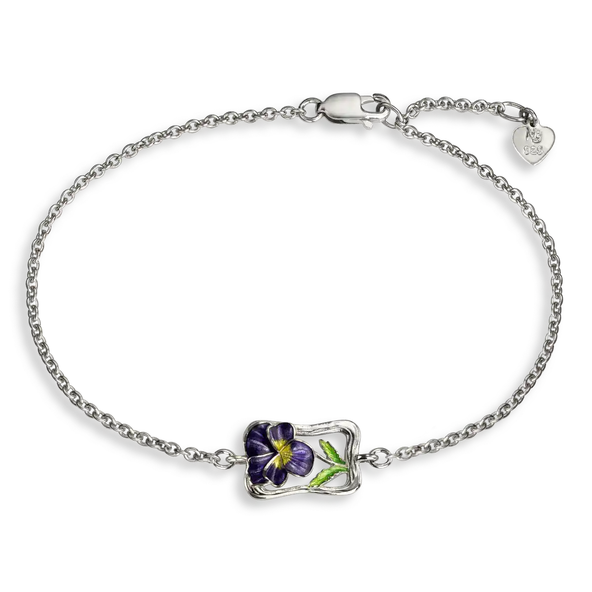 Purple Pansy Bracelet. Sterling Silver