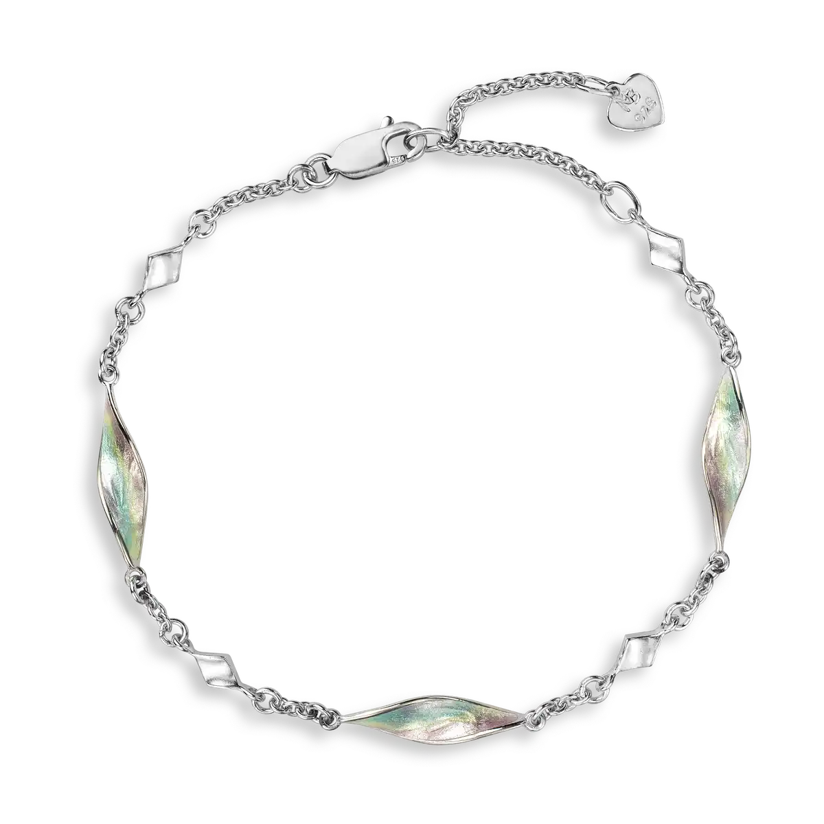 Green Color 3-piece Aurora Elongated Marquise Twist Bracelet. Sterling Silver