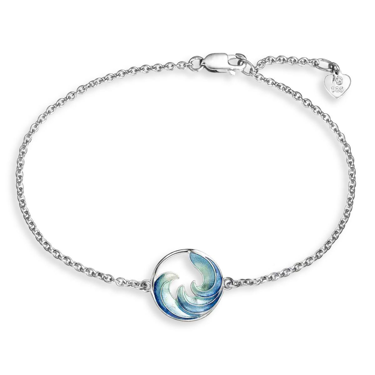Blue Ocean Wave Bracelet. Sterling Silver 