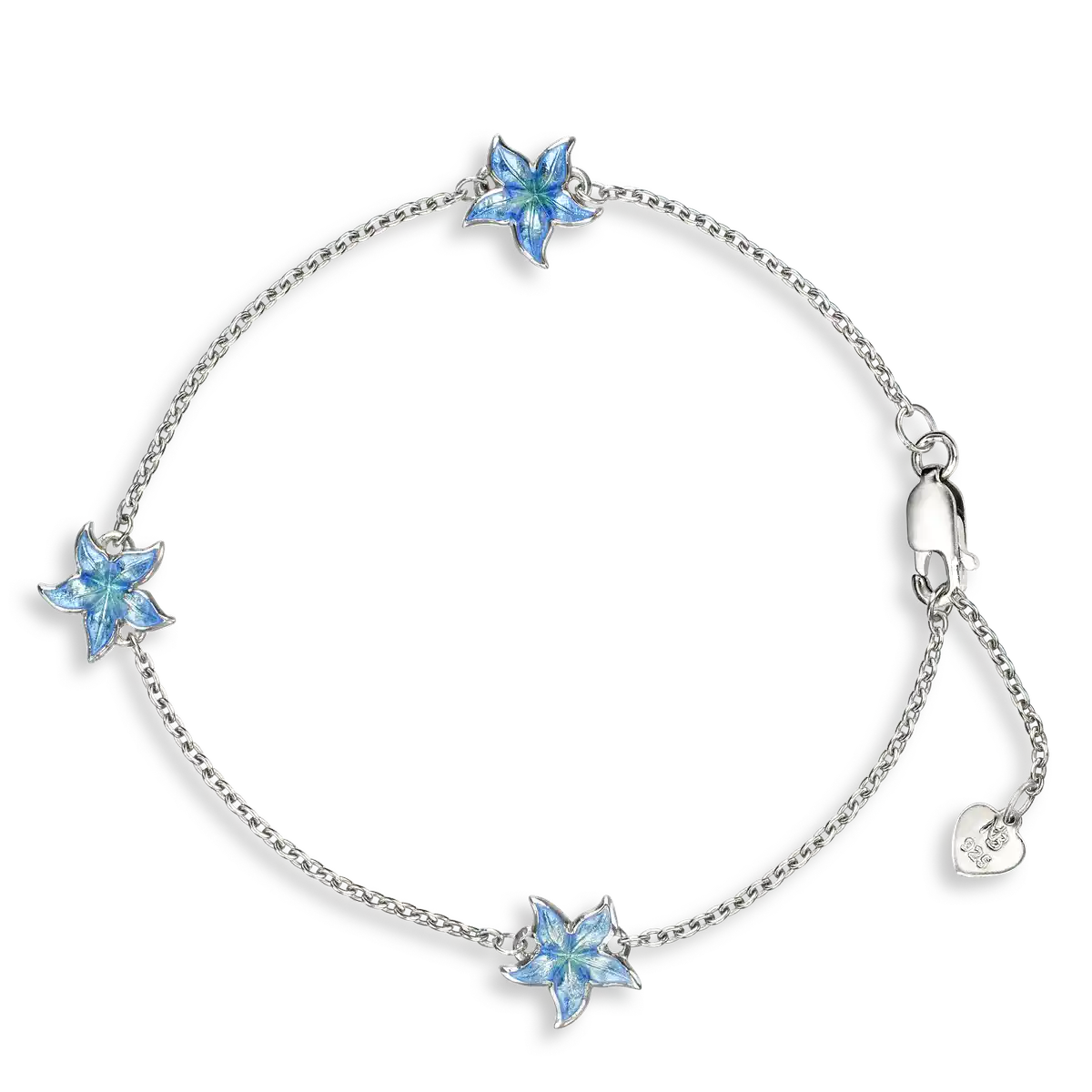 3pc 10mm Blue Starfish Bracelet. Sterling Silver