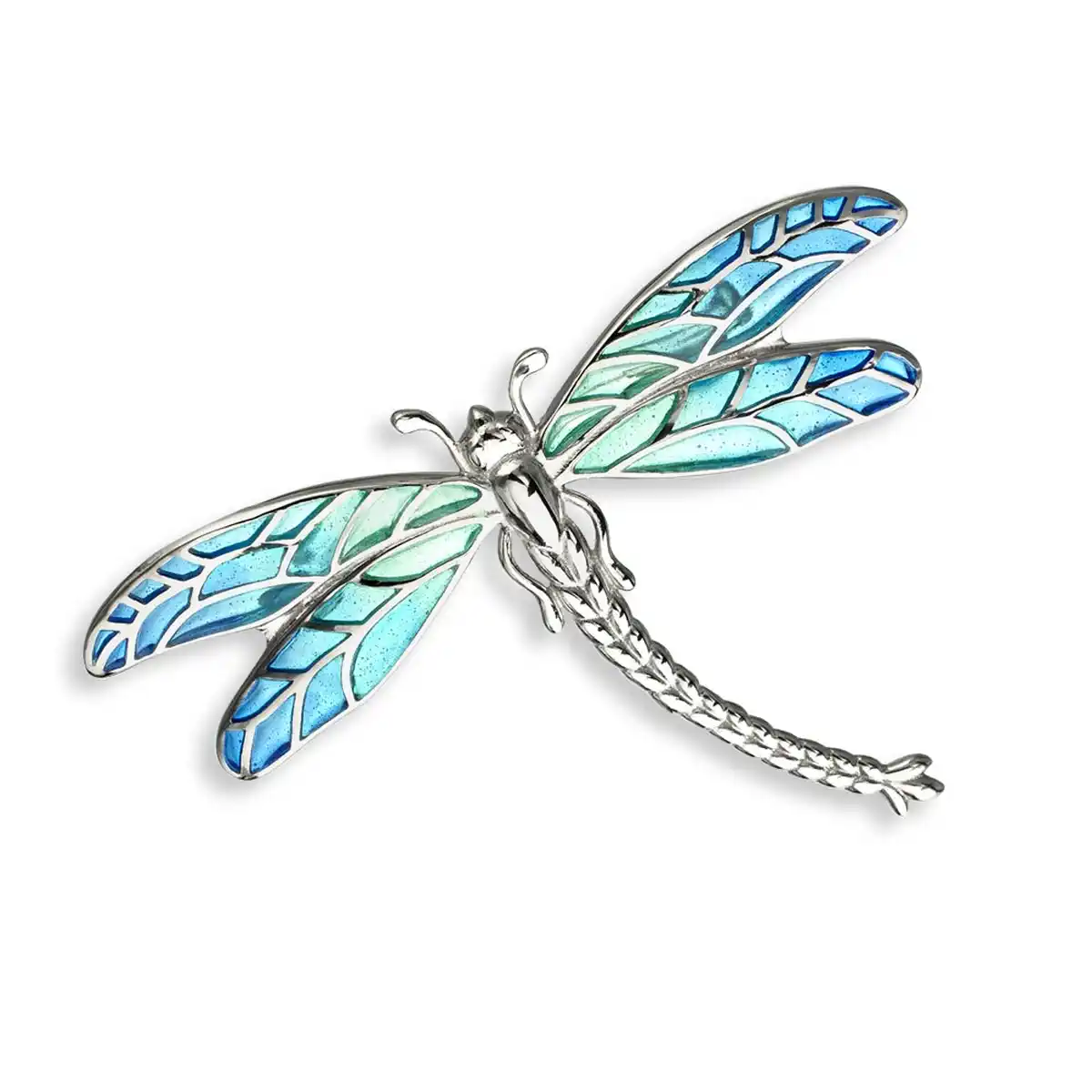 Blue Plique-a-Jour Dragonfly Brooch-Pendant . Sterling Silver 