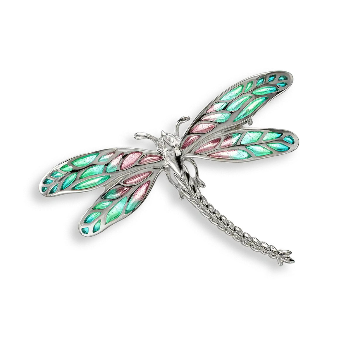 Turquoise Plique-a-Jour Dragonfly Brooch-Pendant. Sterling Silver 
