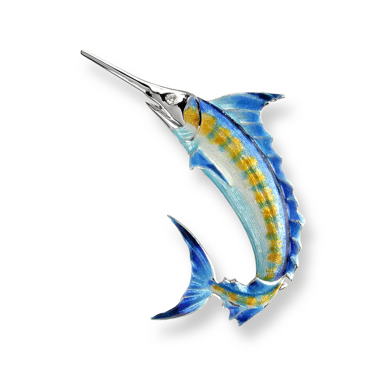 Blue Marlin Brooch-Pendant. Sterling Silver-White Sapphires