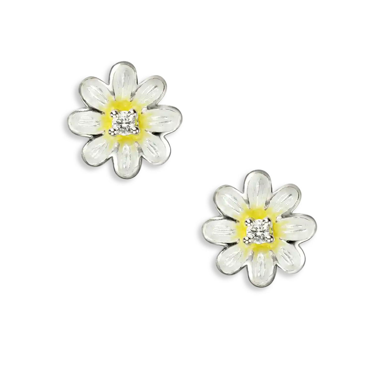 White Daisy Post Earrings. Sterling Silver-White Sapphires