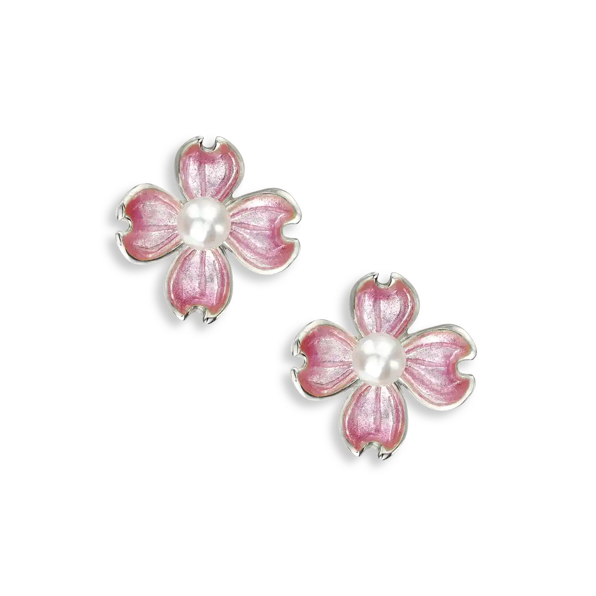 Pink Dogwood Post Earrings. Sterling Silver-Akoya Pearls