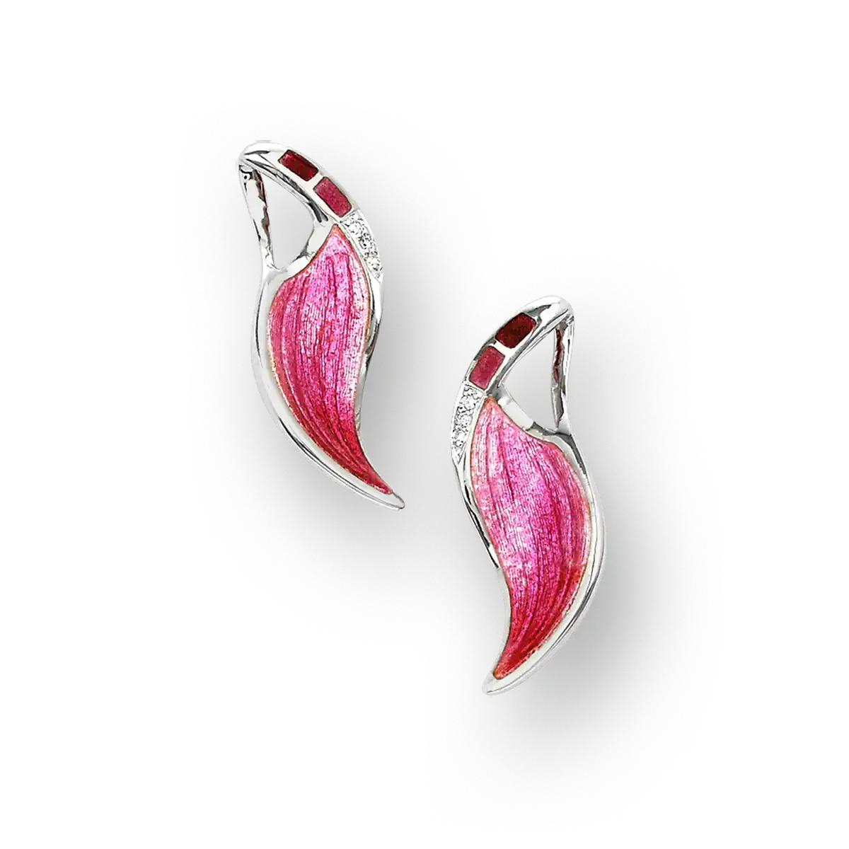 Pink Wave Post Earrings. Sterling Silver-White Sapphires