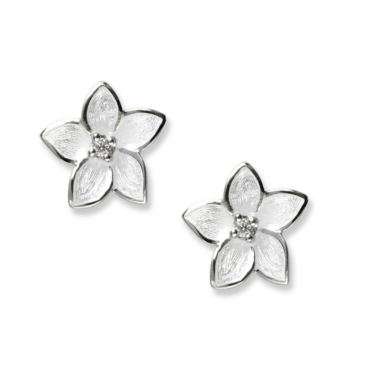 Small White Stephanotis Post Earrings-White Sapphires. Sterling Silver
