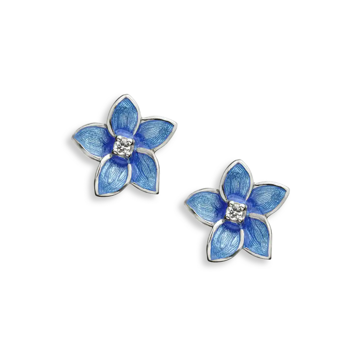 Blue Flower Post Earrings-White Sapphires. Sterling Silver