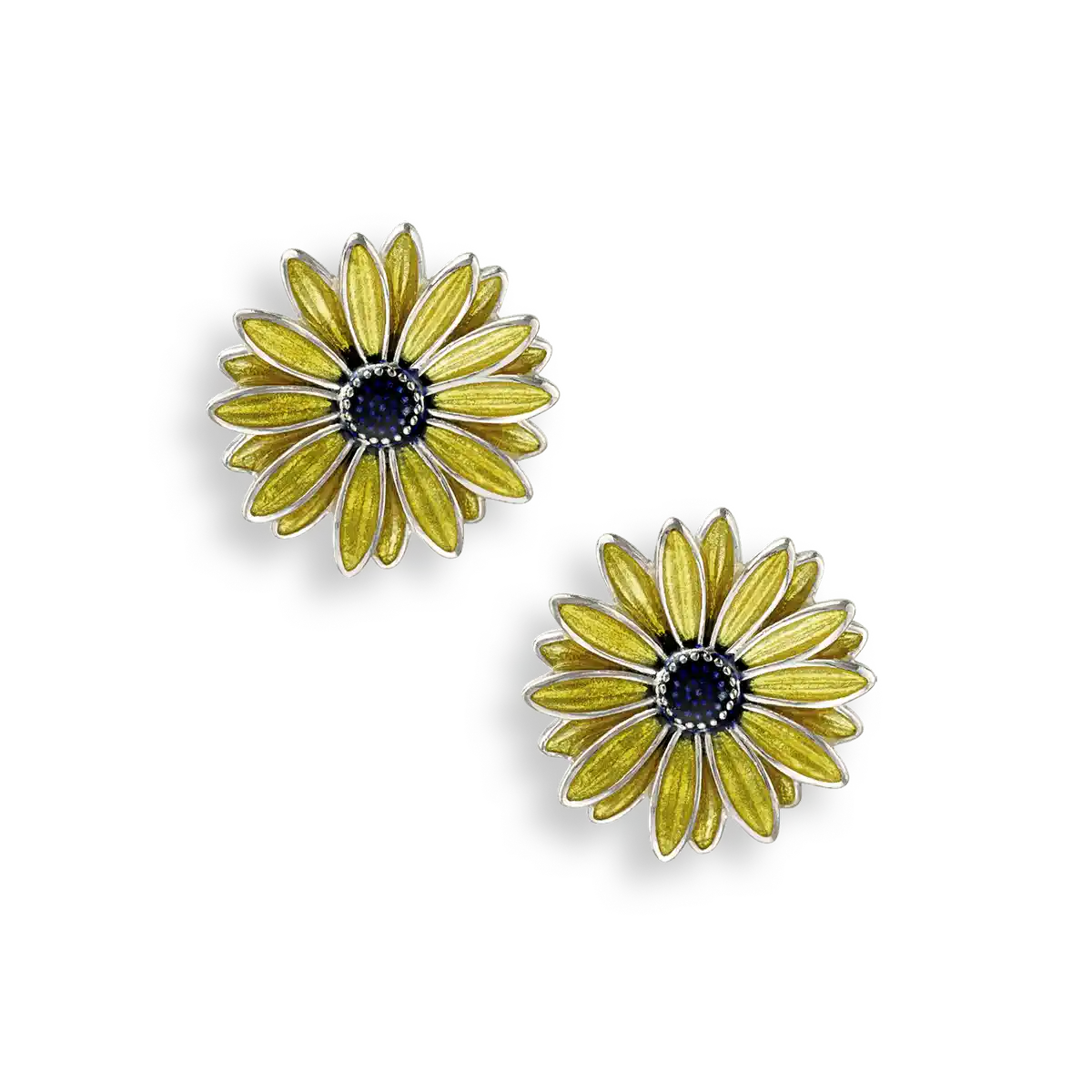 Yellow Sunflower Post Earrings.Sterling Silver
