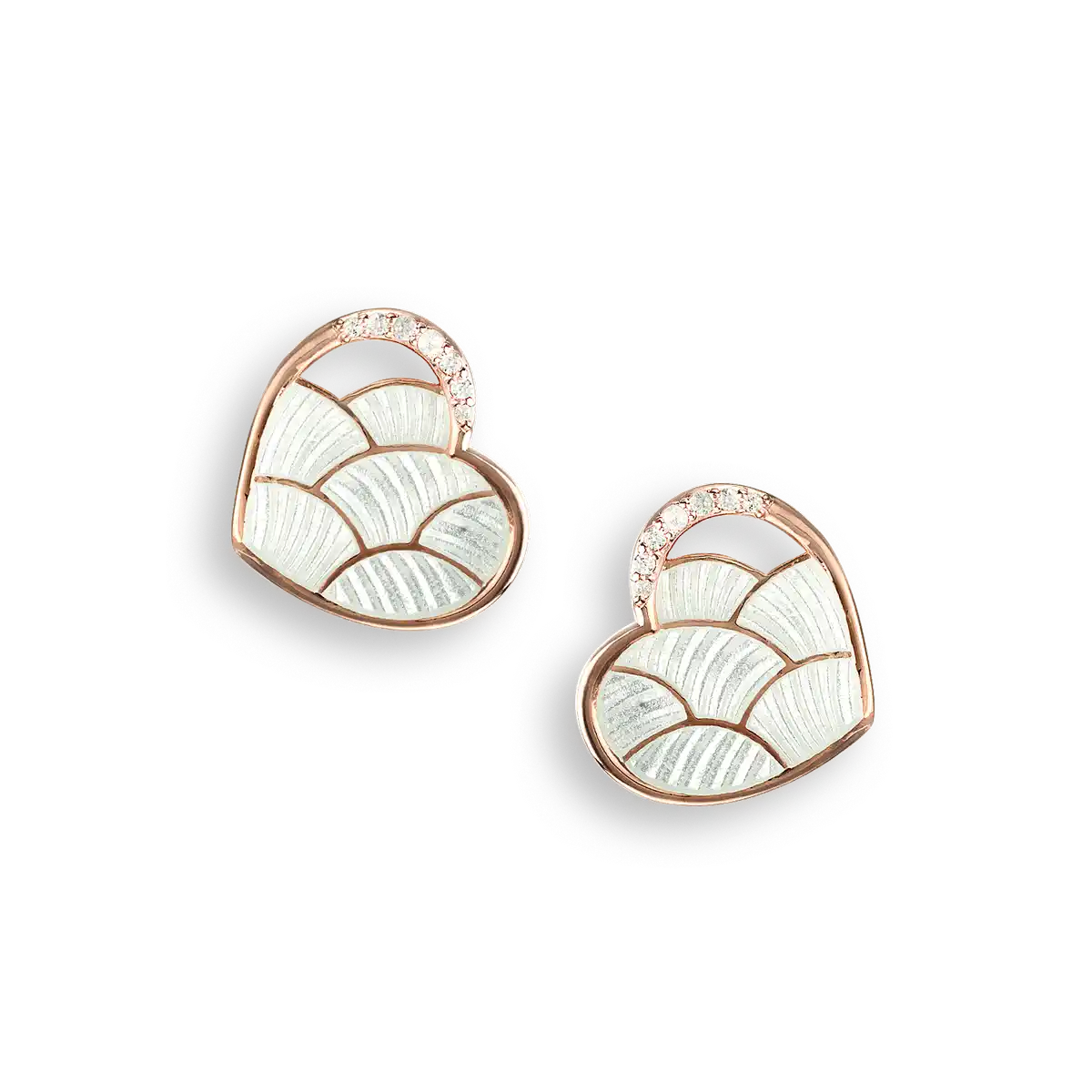 White Heart Post Earrings.Rose Gold Plated Sterling Silver-White Sapphires