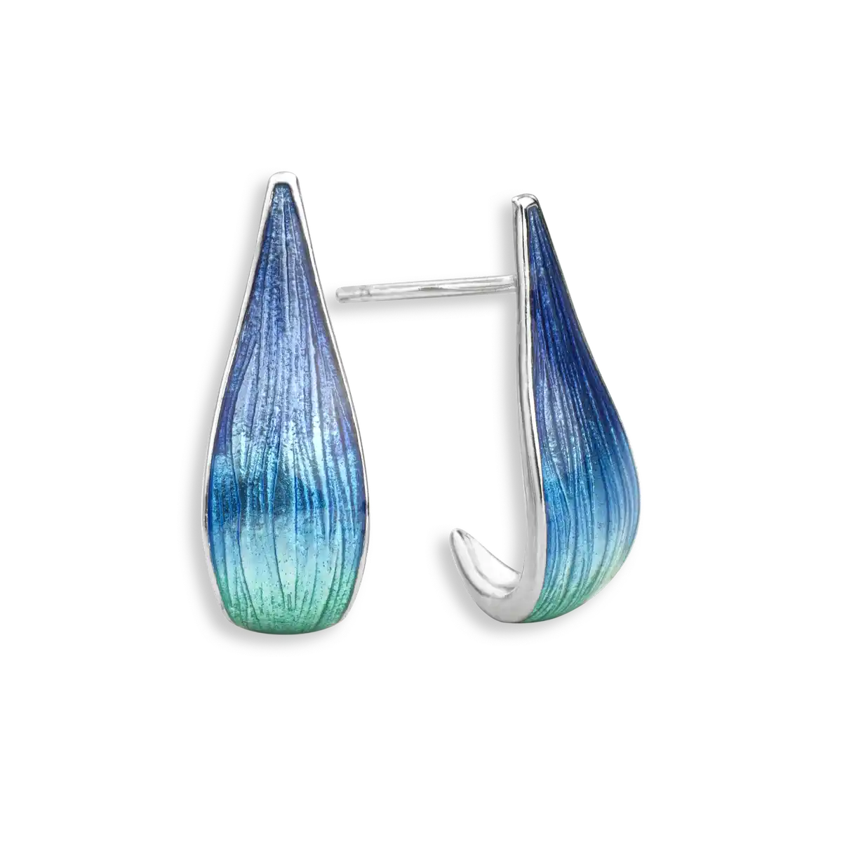 Blue Teardrop Post Earrings. Sterling Silver