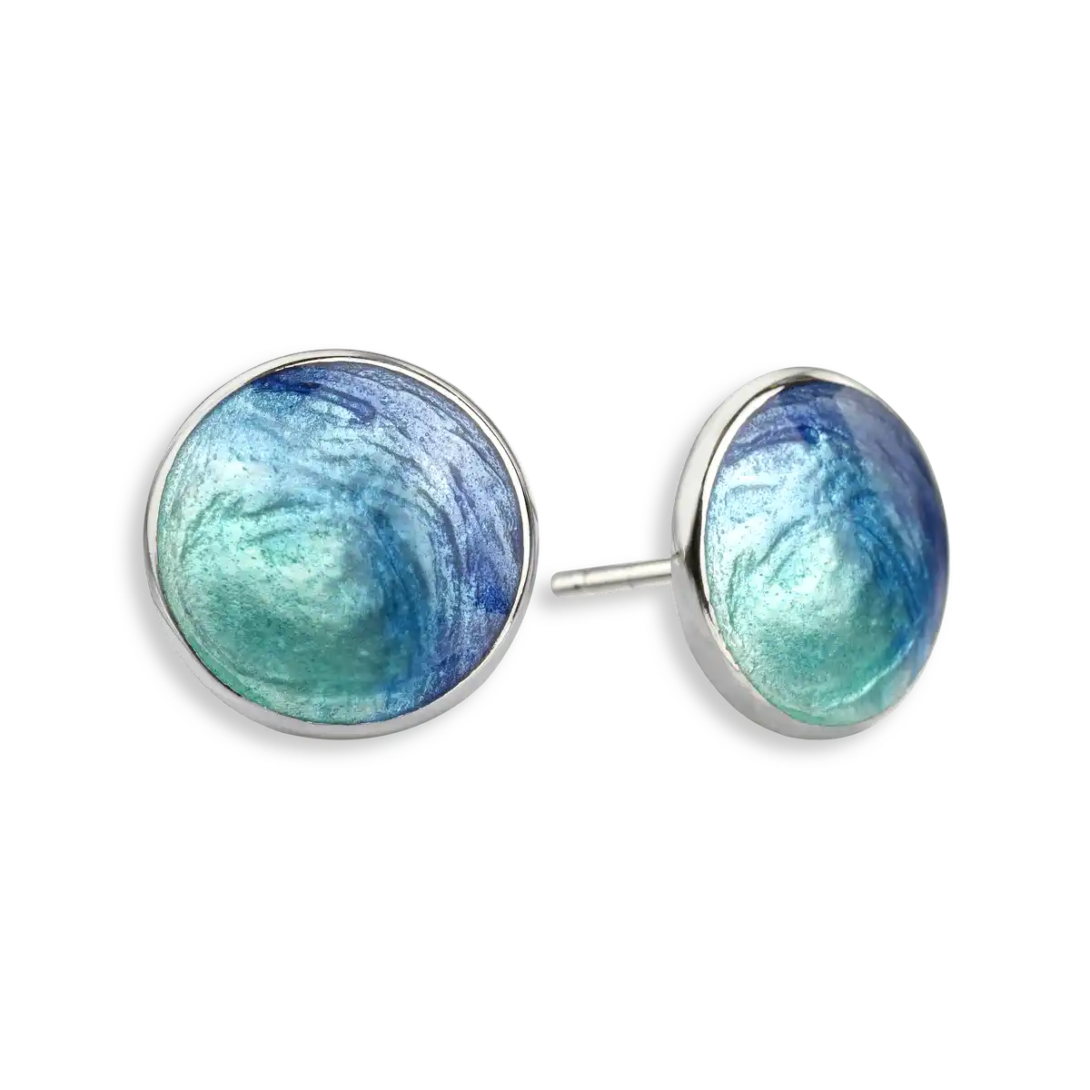 Blue Round Post Earrings. Sterling Silver