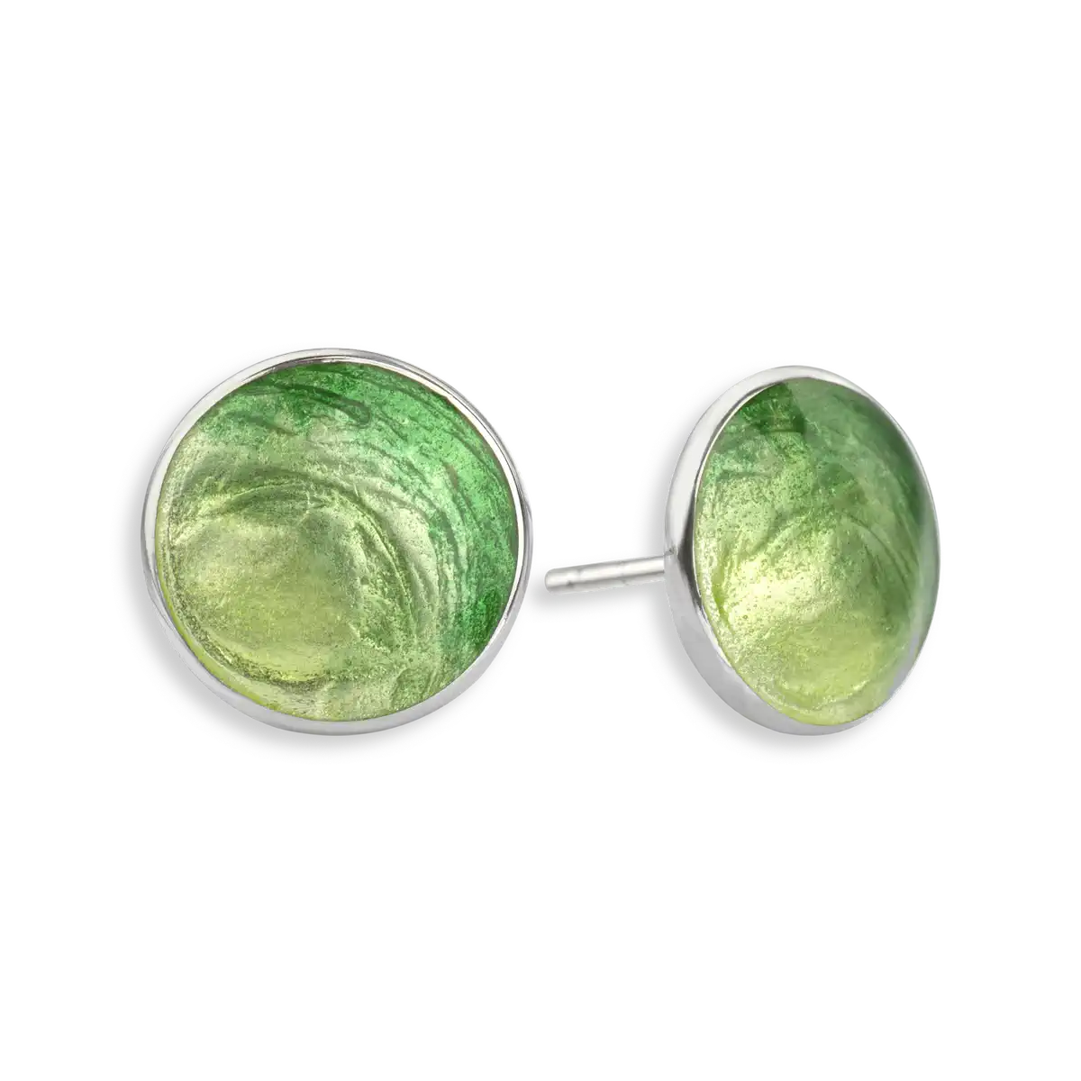 Green Round Post Earrings. Sterling Silver