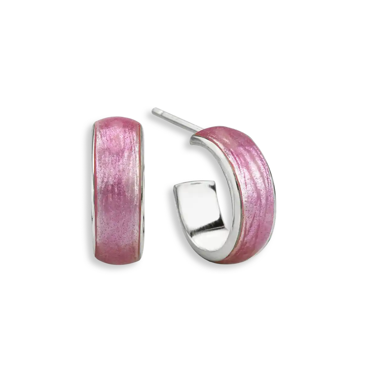 Pink Huggie Post Earrings. Sterling Silver