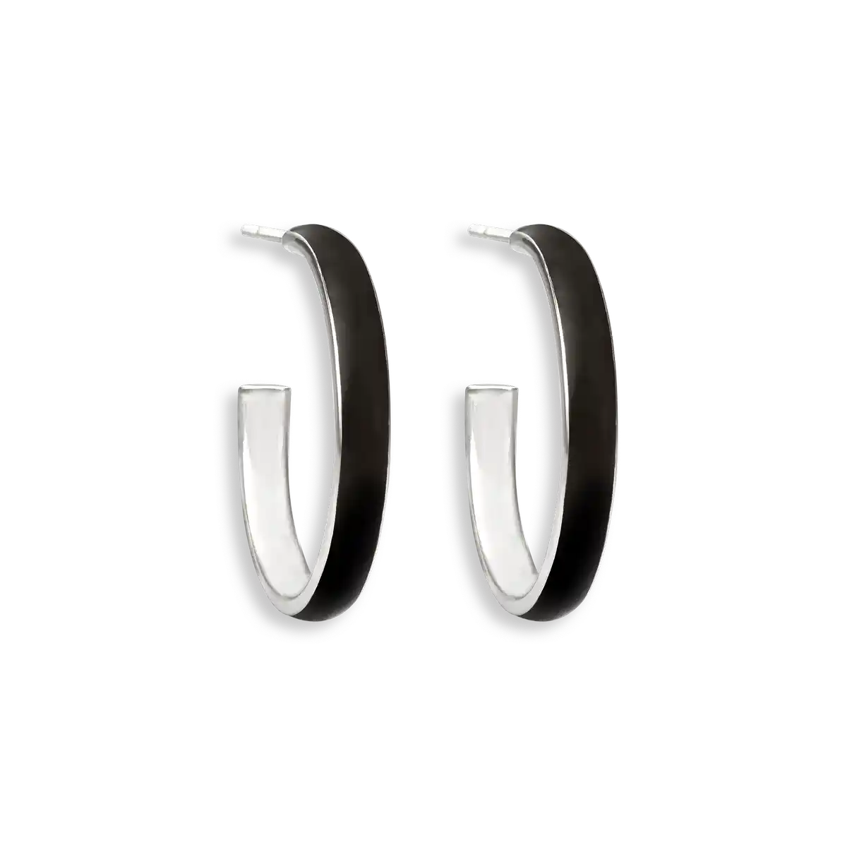 Black Hoop Earrings. Sterling Silver