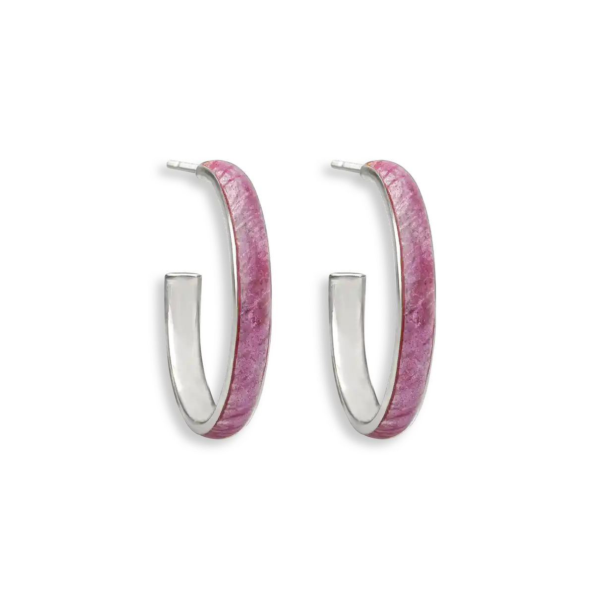 Pink Hoop Earrings. Sterling Silver