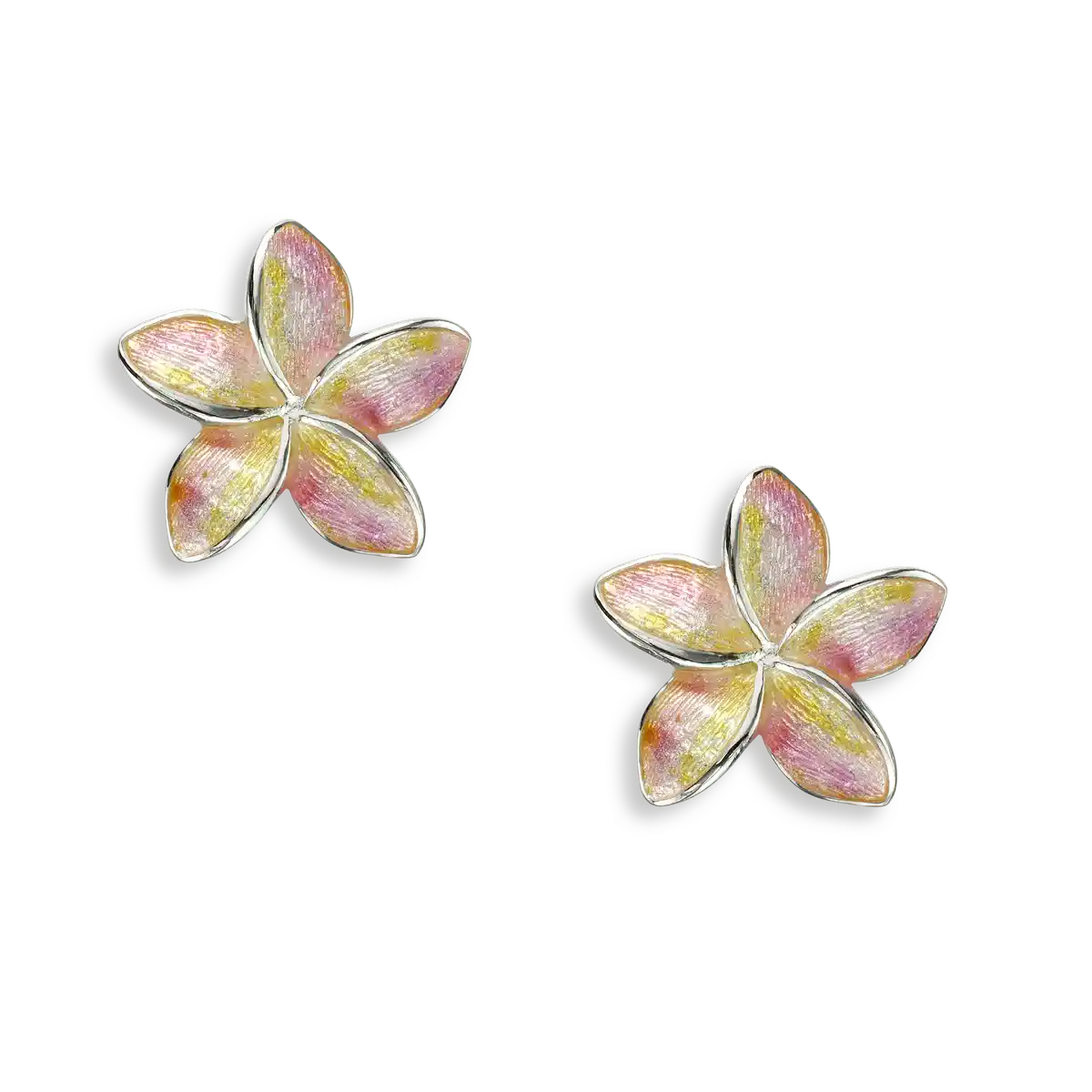 Pink Plumeria Post Earrings. Sterling Silver