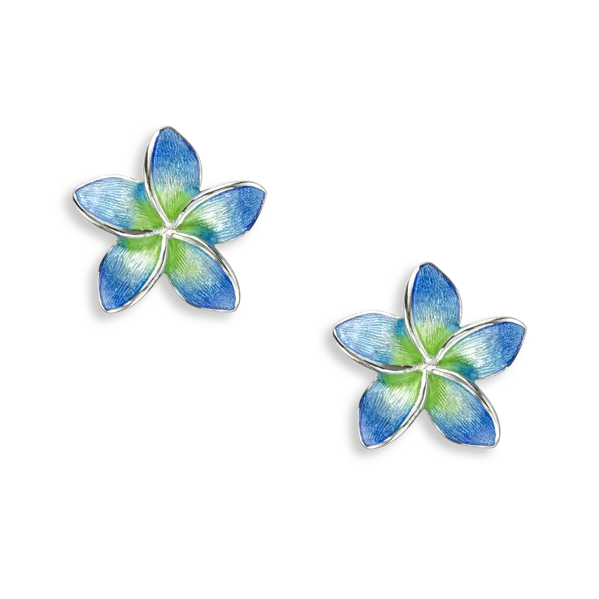 Blue Plumeria Post Earrings. Sterling Silver