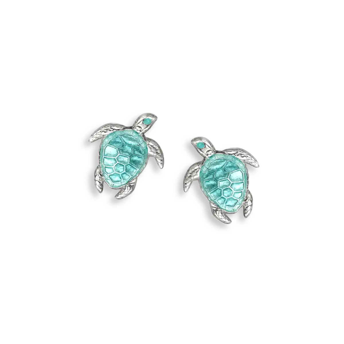 Green Turtle Post Earrings. Sterling Silver