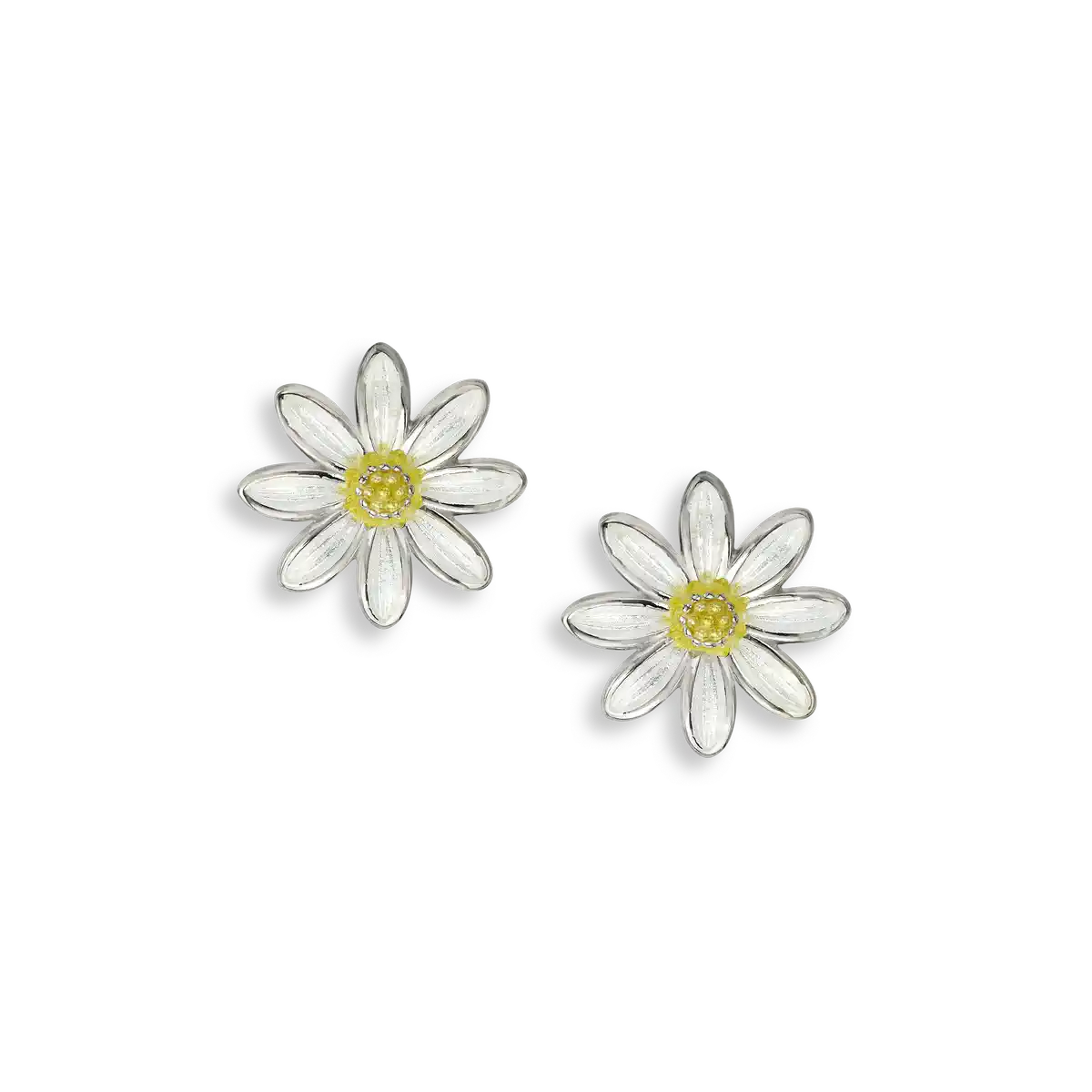 White Daisy Post Earrings. Sterling Silver
