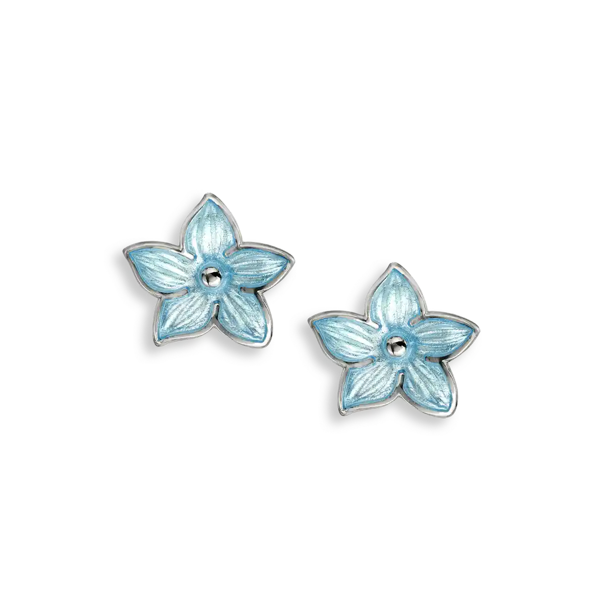 Blue 5-Petal Flower Post Earrings. Sterling Silver