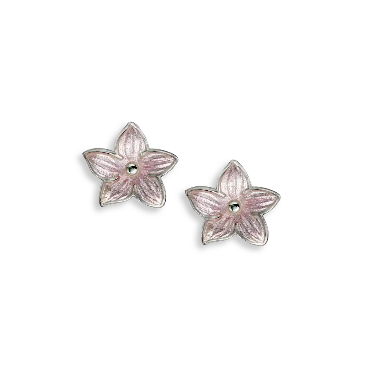 Pink 5-Petal Flower Post Earrings. Sterling Silver