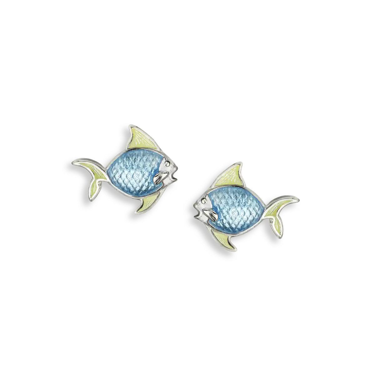 Blue Fish Post Earrings.Sterling Silver