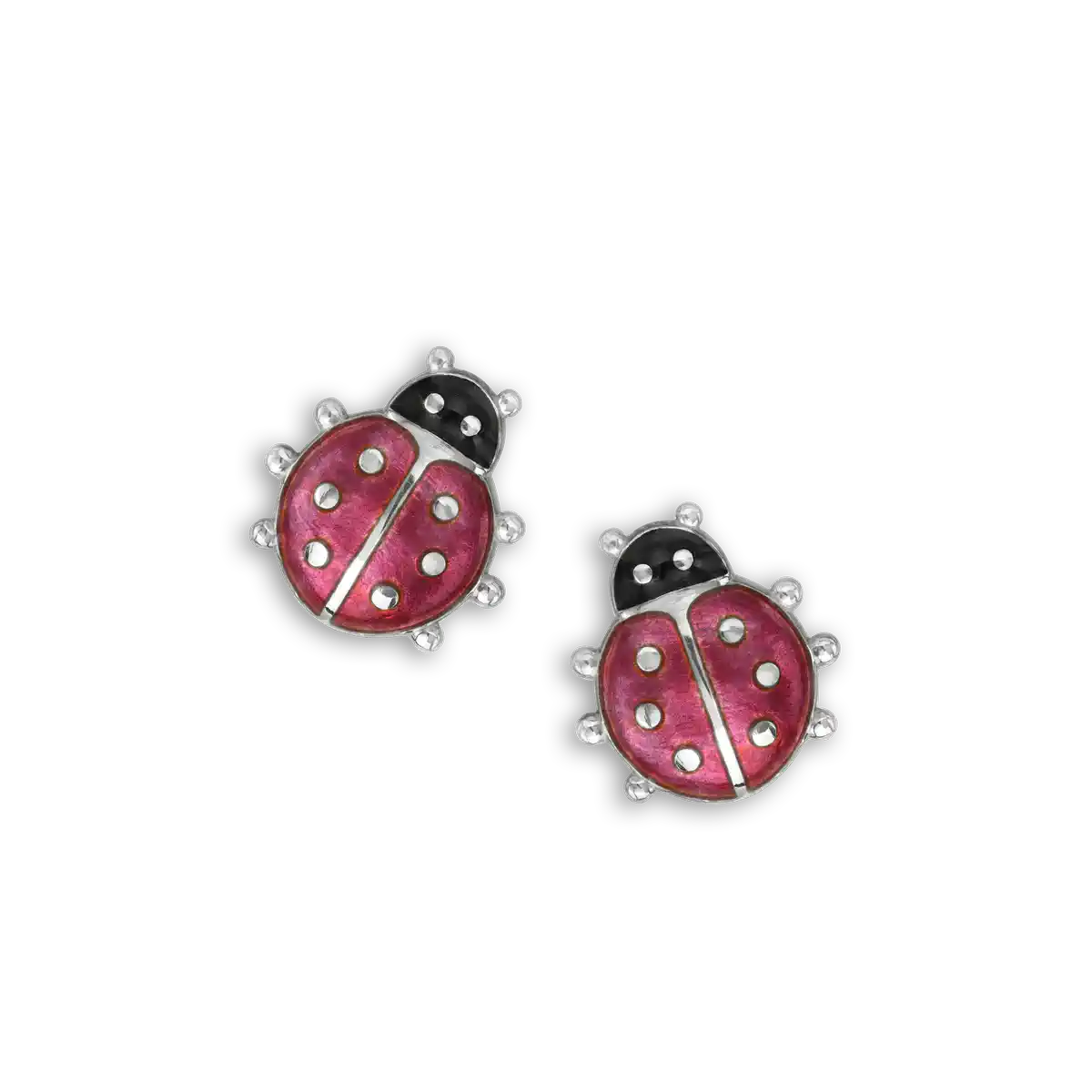 Red Ladybug Post Earrings. Sterling Silver