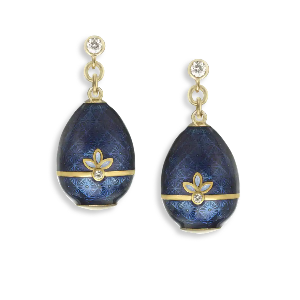 Silver.Gold Plated Blue Egg Post Earrings.Diamond.