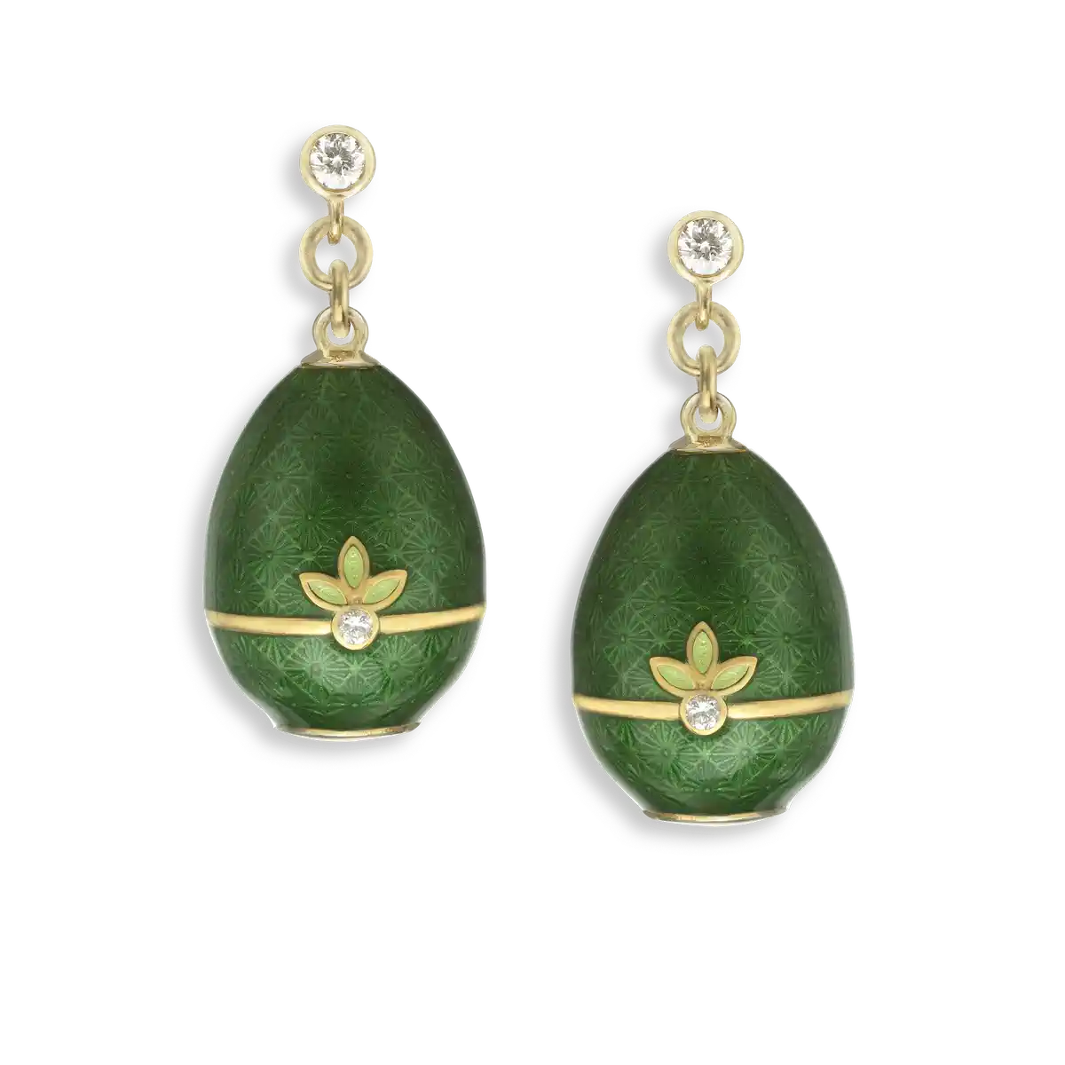 Silver.Gold Plated Green Egg Post Earrings.Diamond.