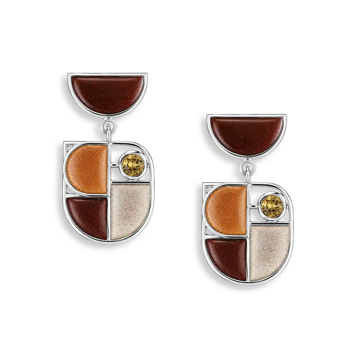 Geometry of Light -Orange Persctive Post Earrings-Orange Citrine.Sterling Silver. Double-Sided