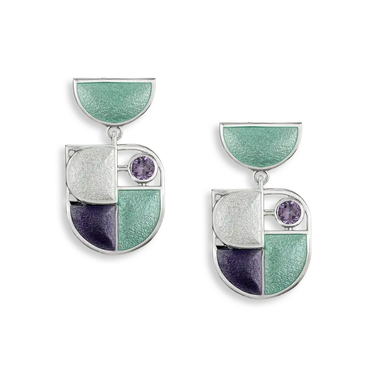 Geometry of Light -Blue Perspective Post Earrings-Amethyst.Sterling Silver. Double-Sided