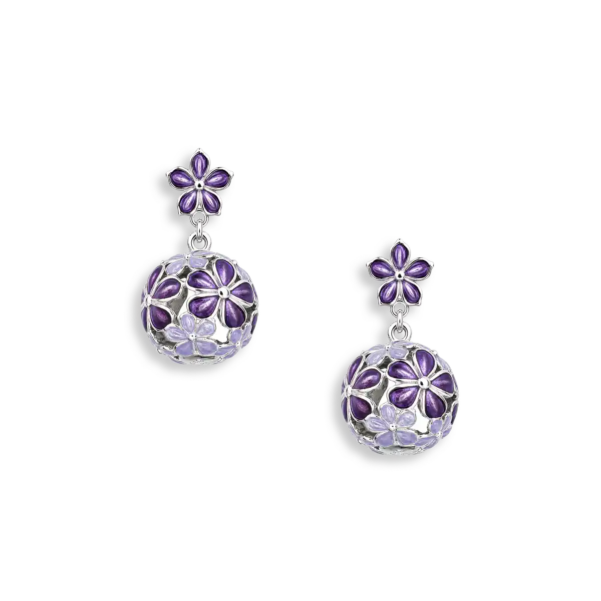 10mm Beyond Blossom -Purple Round Ball Flower Post Earrings.Sterling Silver