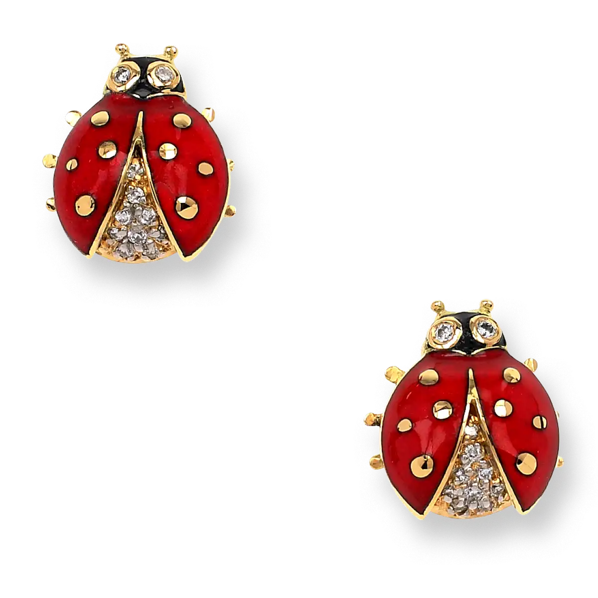 Red Ladybug Post Earrings.18K -Diamonds