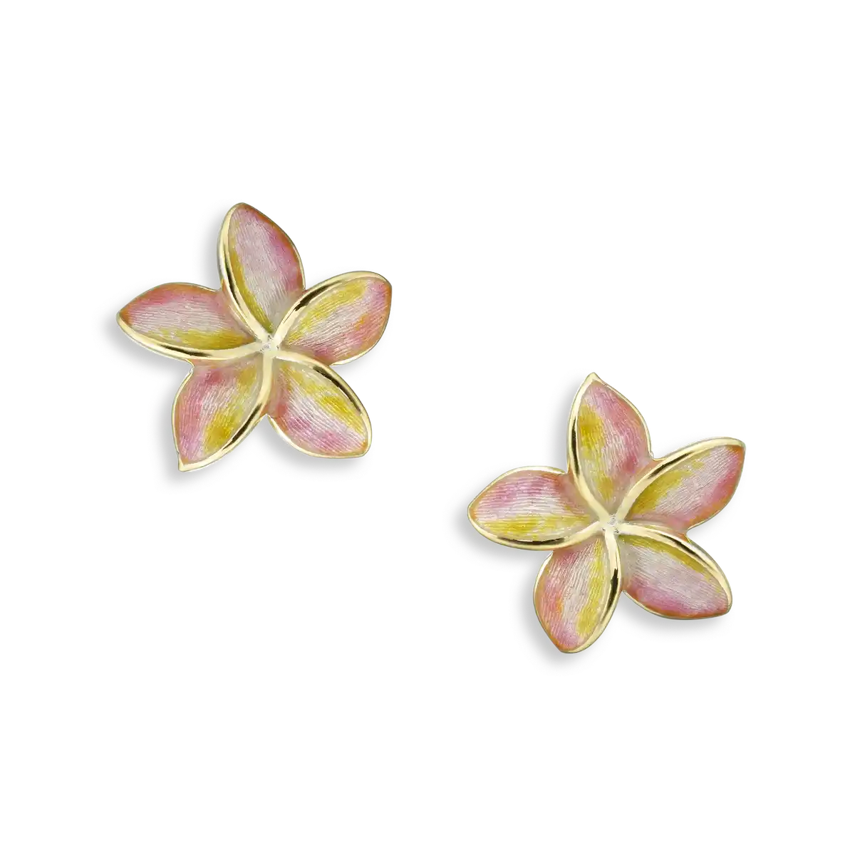 Pink Plumeria Post Earrings.18K Gold