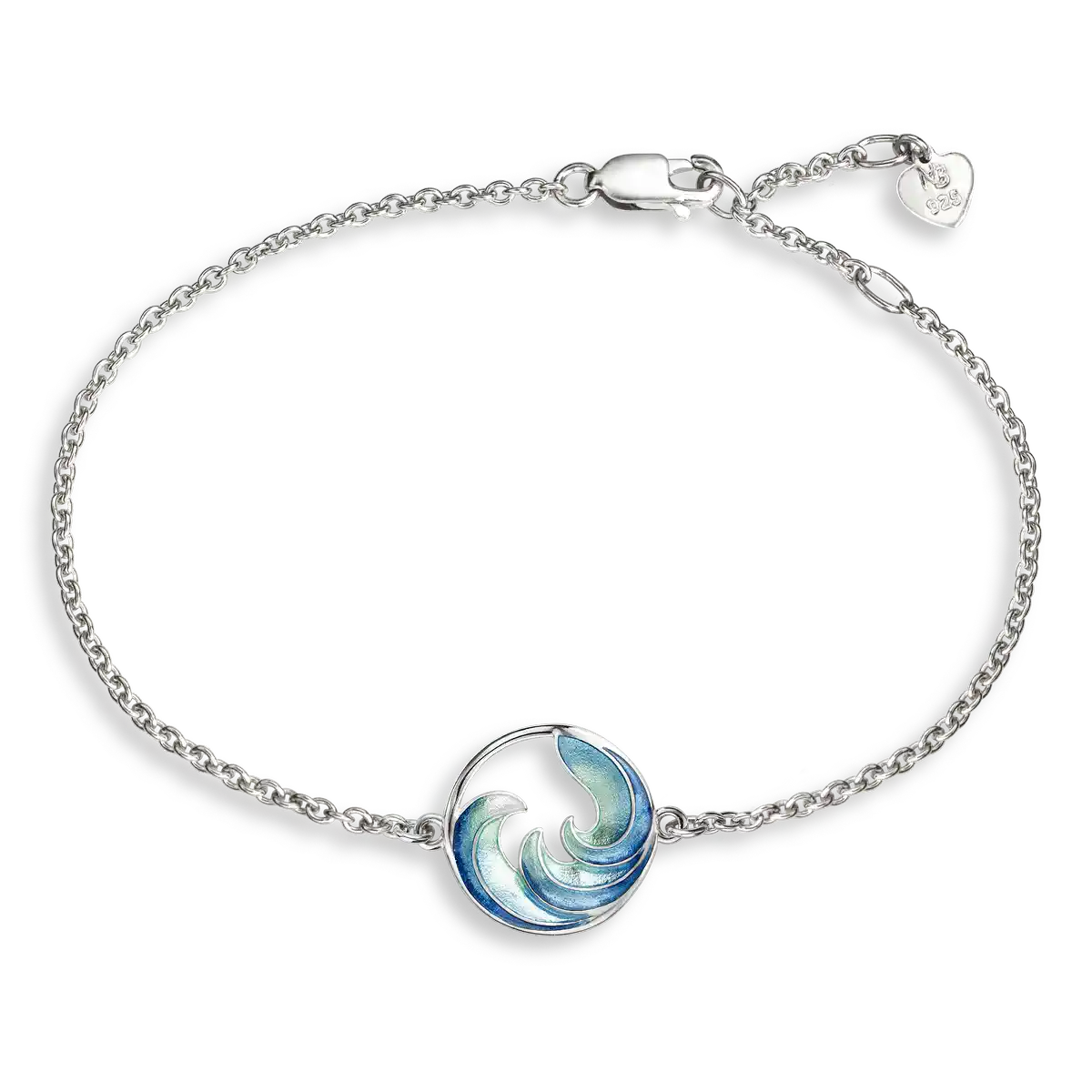Blue Ocean Wave Anklet. Sterling Silver