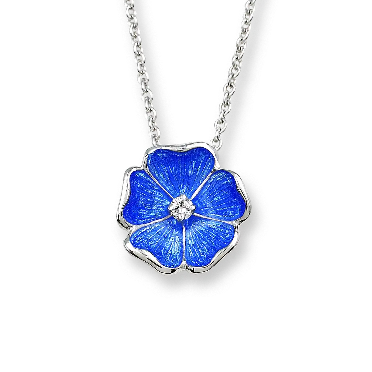 Blue Rose Necklace. Sterling Silver-White Sapphire