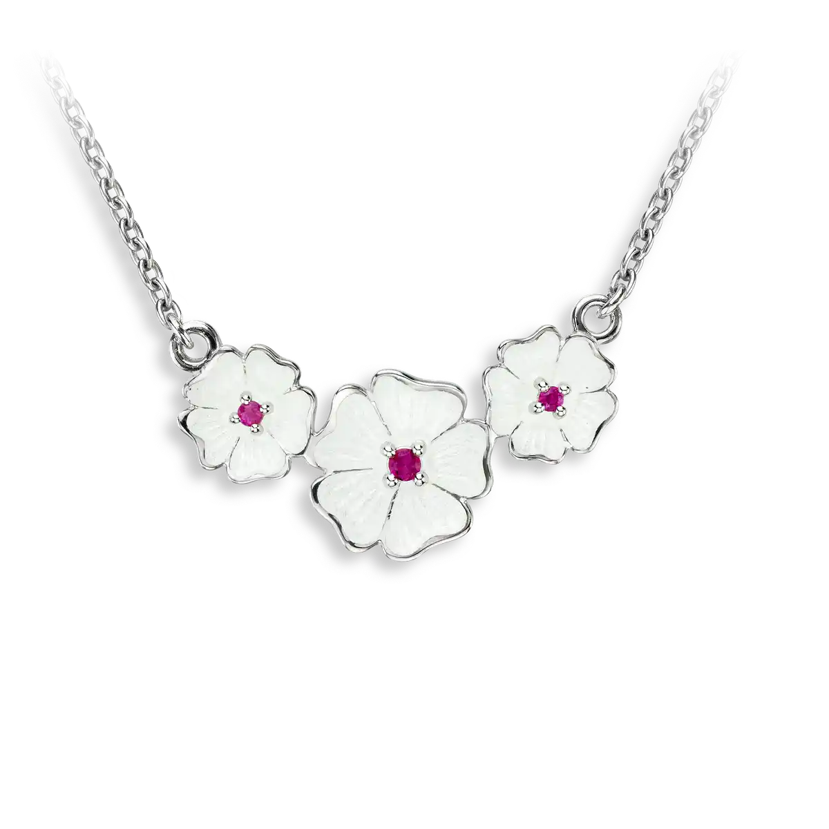 White Cherokee Rose Necklace. Sterling Silver-Ruby