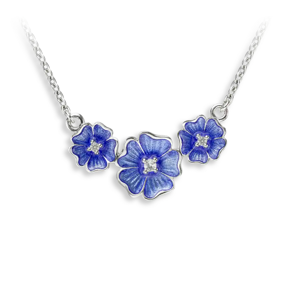 Blue Cherokee Rose Necklace. Sterling Silver-White Sapphire