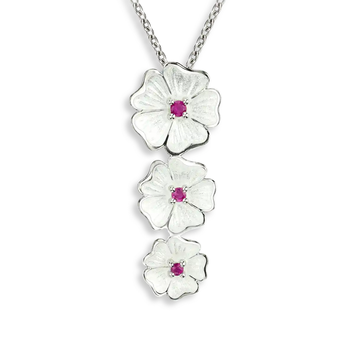 White Cherokee Rose Necklace. Sterling Silver-Ruby