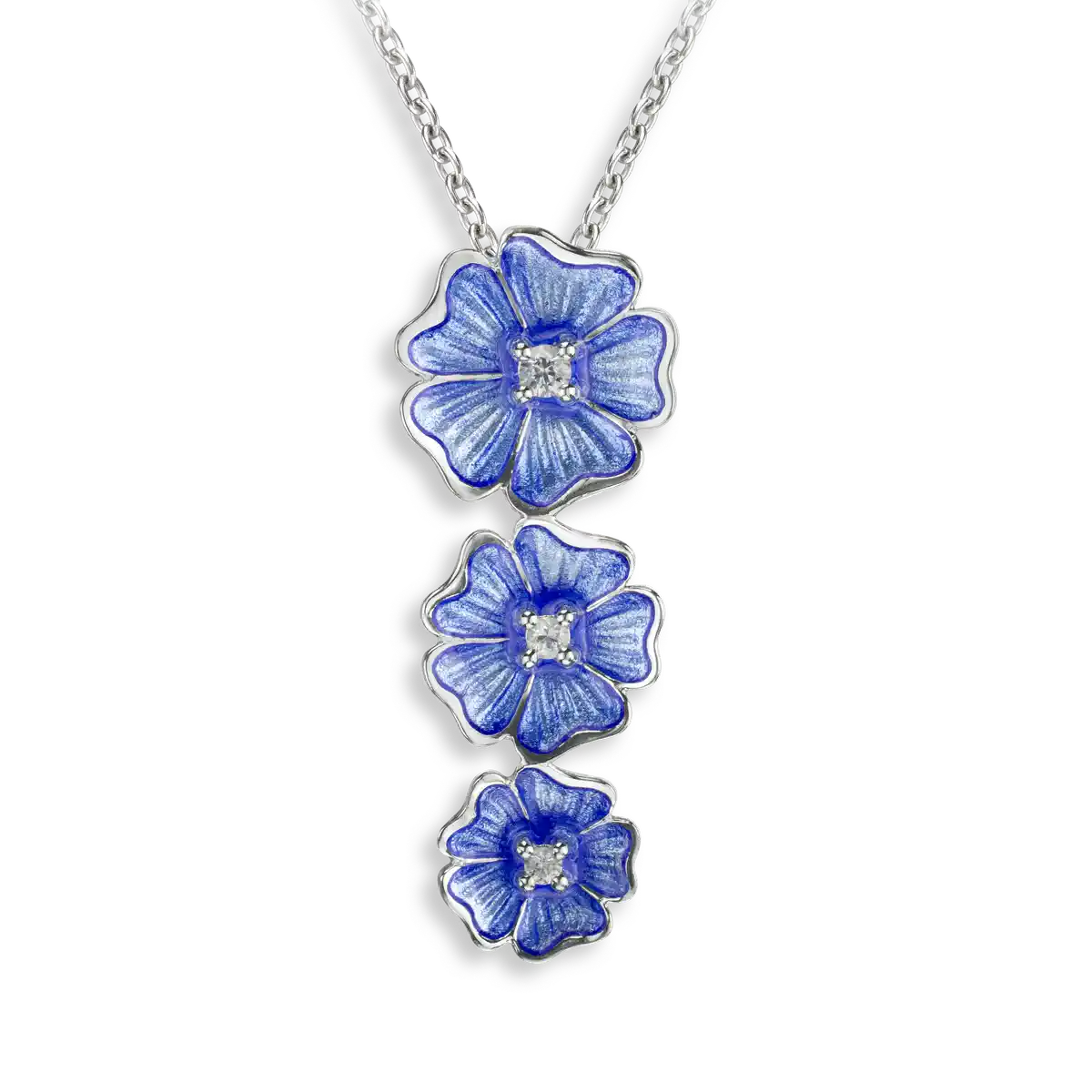 Blue Cherokee Rose Necklace. Sterling Silver-White Sapphire