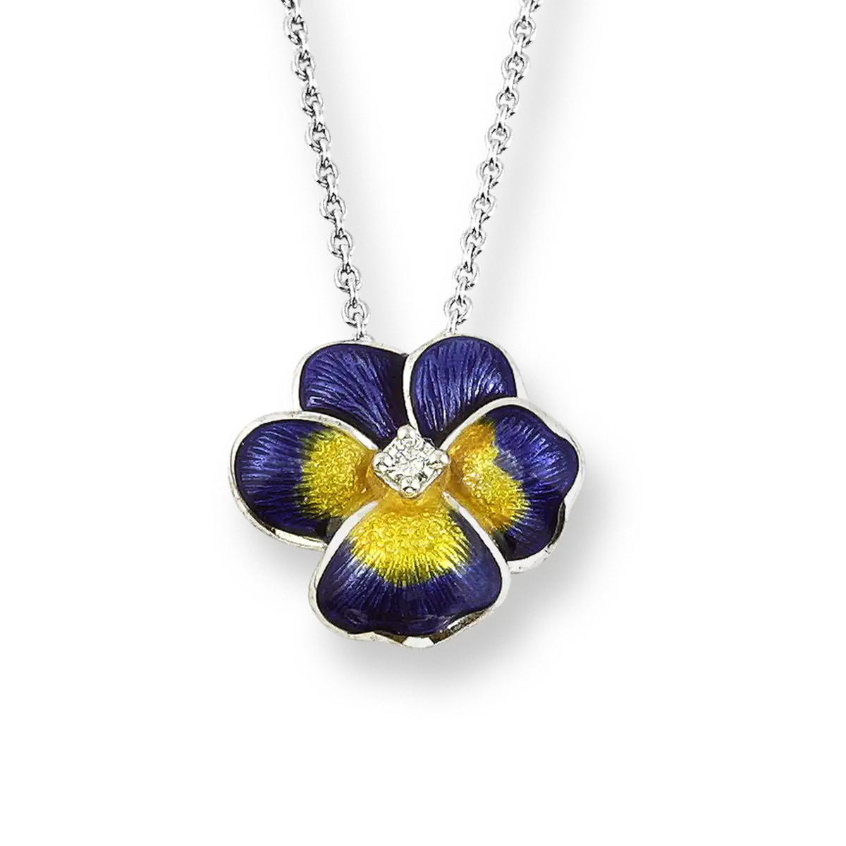 Purple Pansy Necklace. Sterling Silver-White Sapphire