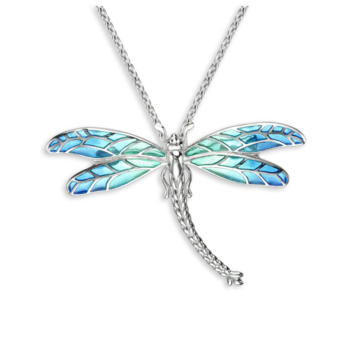 Blue  Plique-a-Jour Dragonfly Necklace. Sterling Silver 