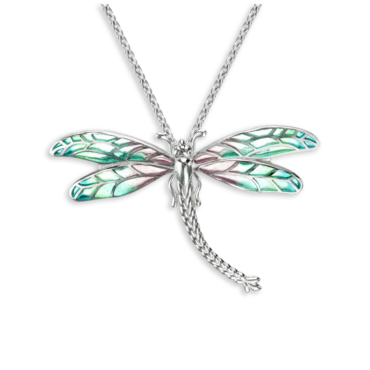 Turquoise Plique-a-Jour Dragonfly Necklace. Sterling Silver  