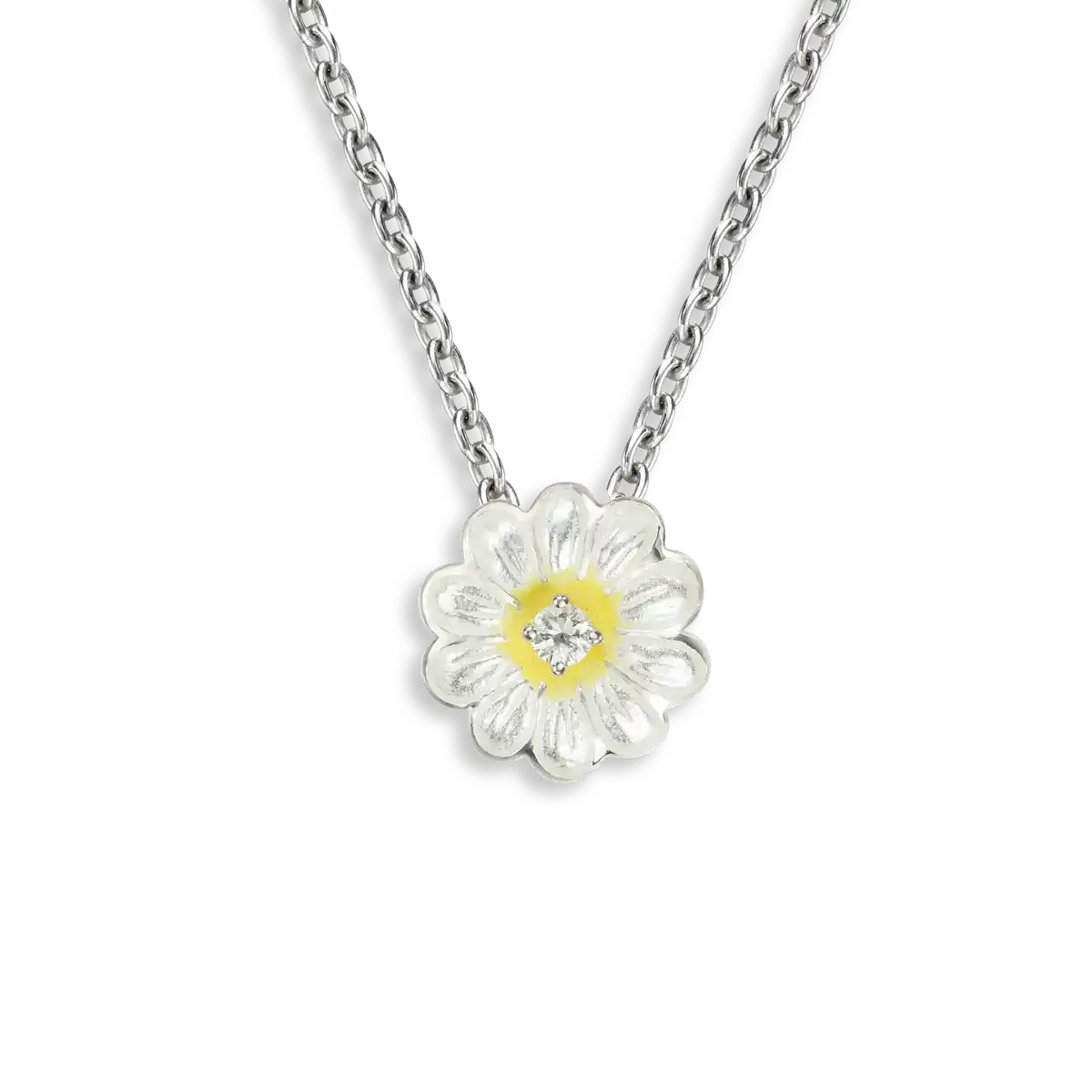 White Daisy Necklace. Sterling Silver-White Sapphire